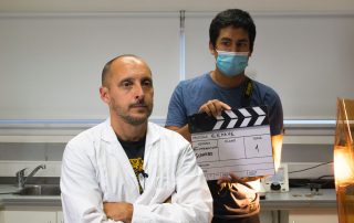 Gerardo Marti, parte del proyecto, y Walter Santisteban, asistente de dirección, durante el rodaje de la serie "Conociendo GeoVin"